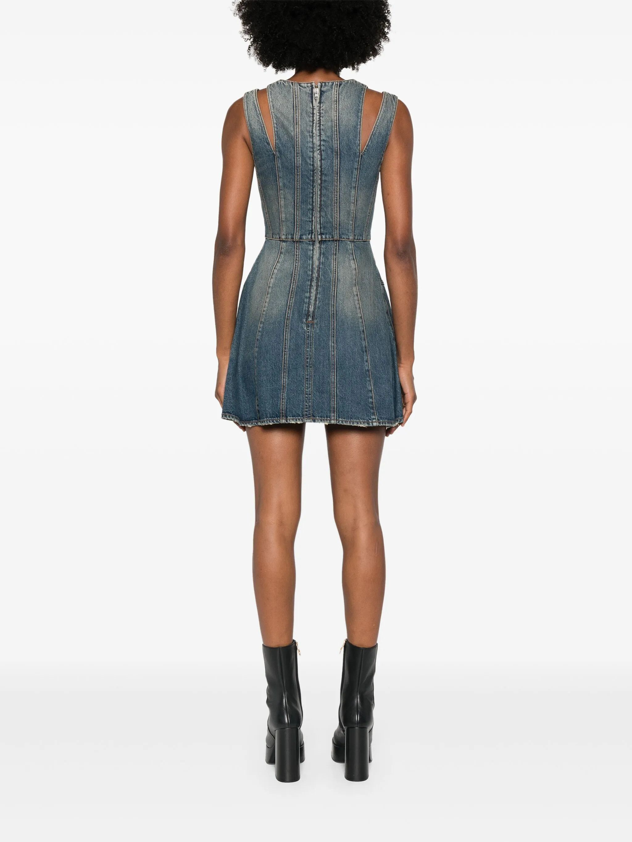 Alexander McQueen o1y0325 Denim Mini Dress in Blue Size M / US 6-8 / IT 42-44 - 4 Thumbnail
