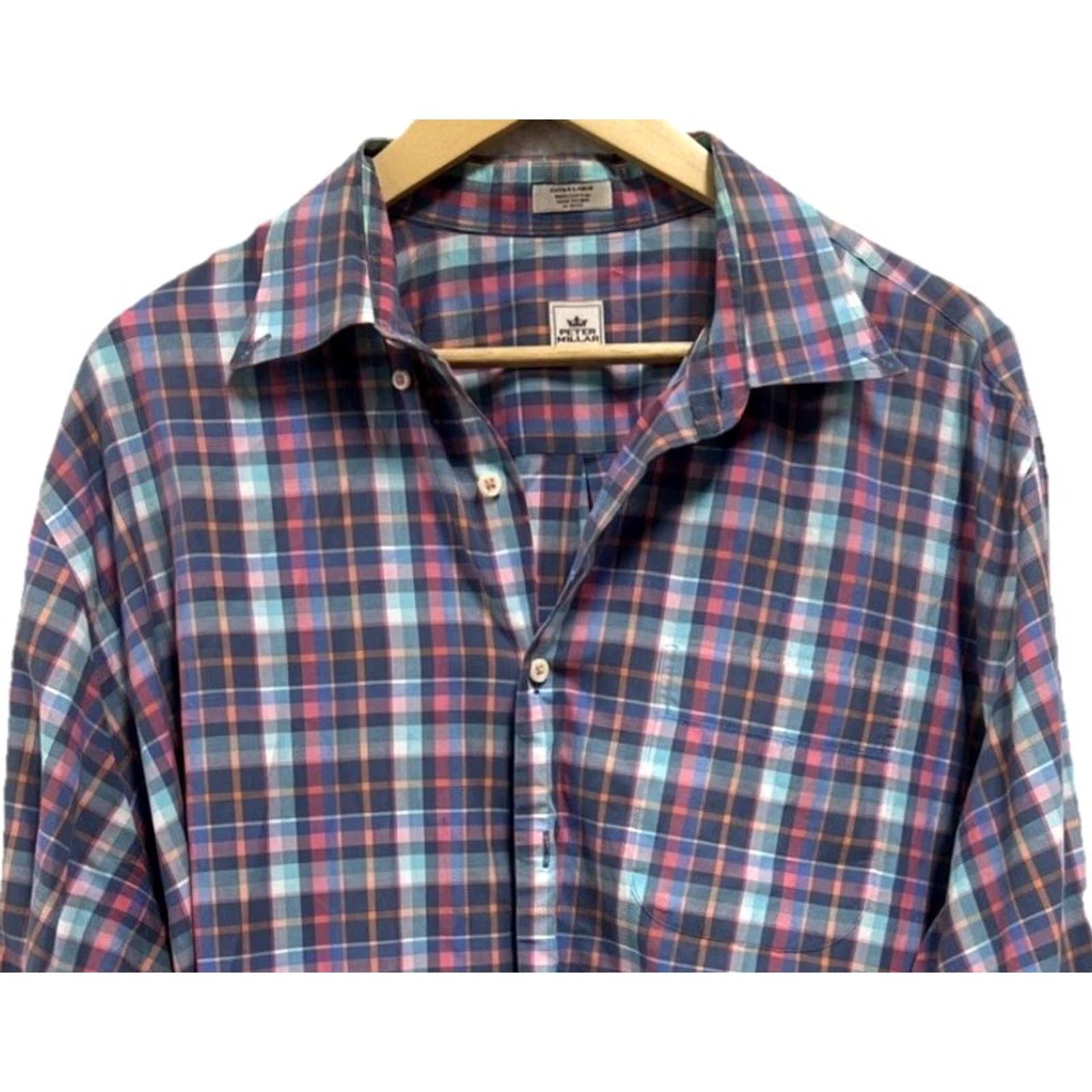 Peter Millar Peter Millar Shirt Plaid Button-Down XL Mens 100% Cotton Blue Pink Comfort Fit Long Sleeve Size US XL / EU 56 / 4 - 3 Thumbnail