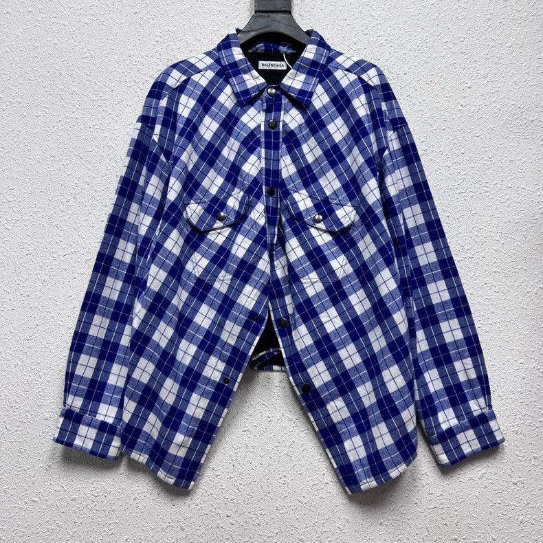 Balenciaga Balenciaga size 38 White and blue plaid long-sleeved cotto Size S / US 4 / IT 40 - 1 Thumbnail