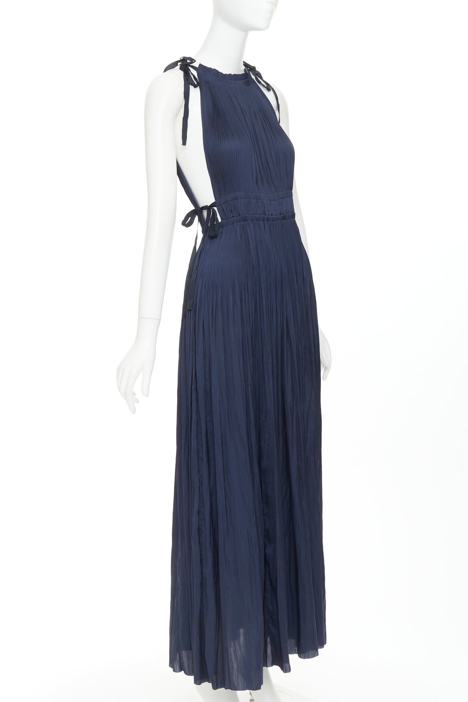 Ulla Johnson ULLA JOHNSON midnight blue pleated halter neck drawstring tie midi dress US0 XS Size XS / US 0-2 / IT 36-38 - 1 Thumbnail
