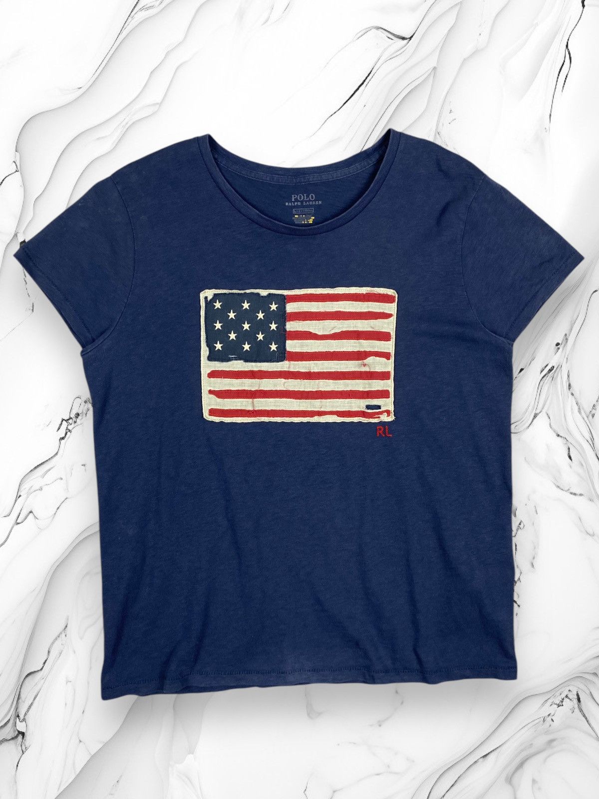 Designer × Polo Ralph Lauren × Vintage Polo Ralph Lauren American Flag Big Logo Tee Size L / US 10 / IT 46 - 1 Thumbnail