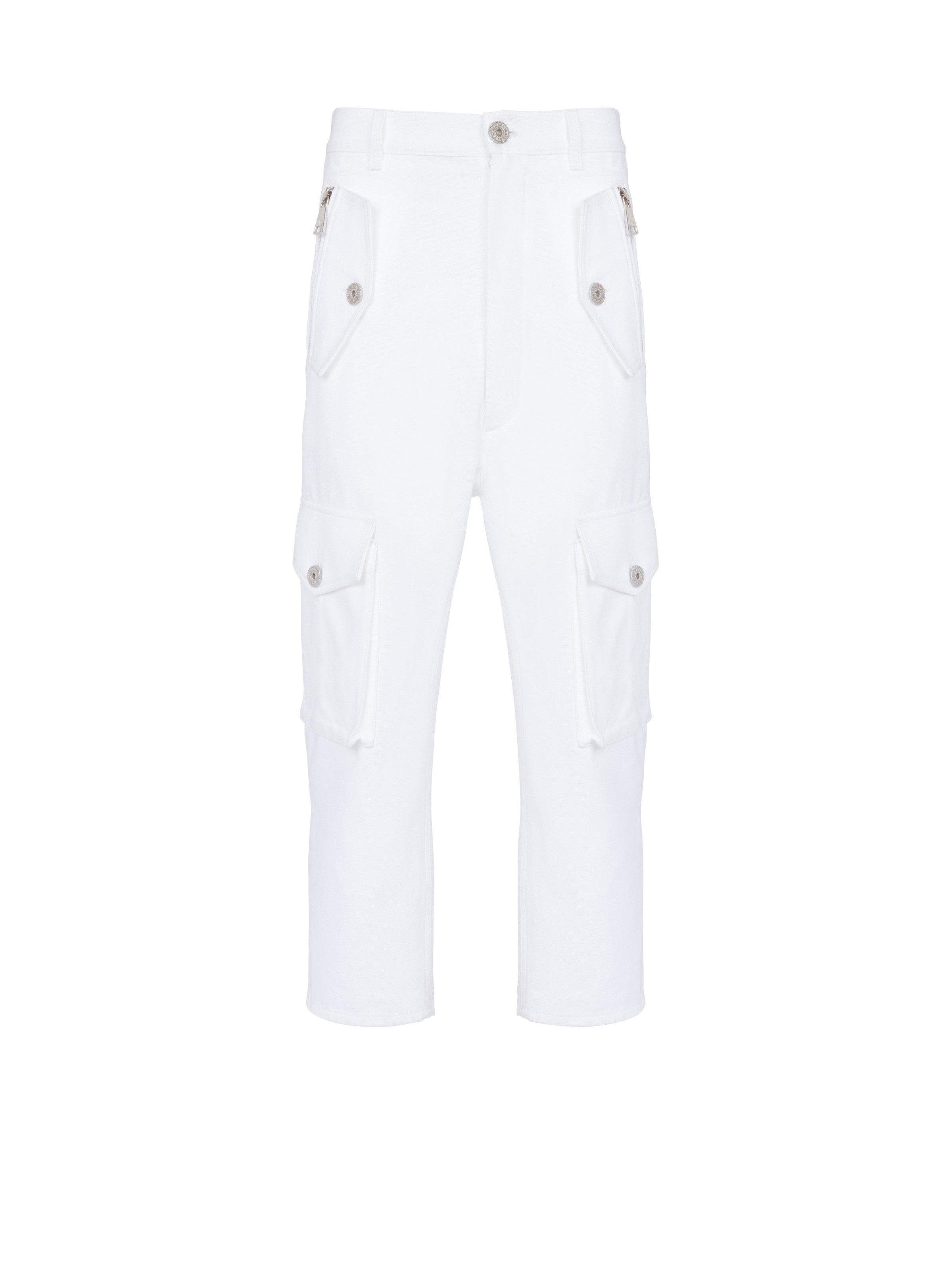 o1srvl11e0524 Cotton Loose Cargo Pants in White