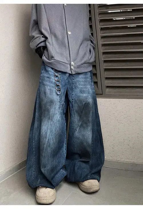 Jean Oversized Stripe Embroidery Wide Leg Denim Jeans Size US 33 - 4 Thumbnail