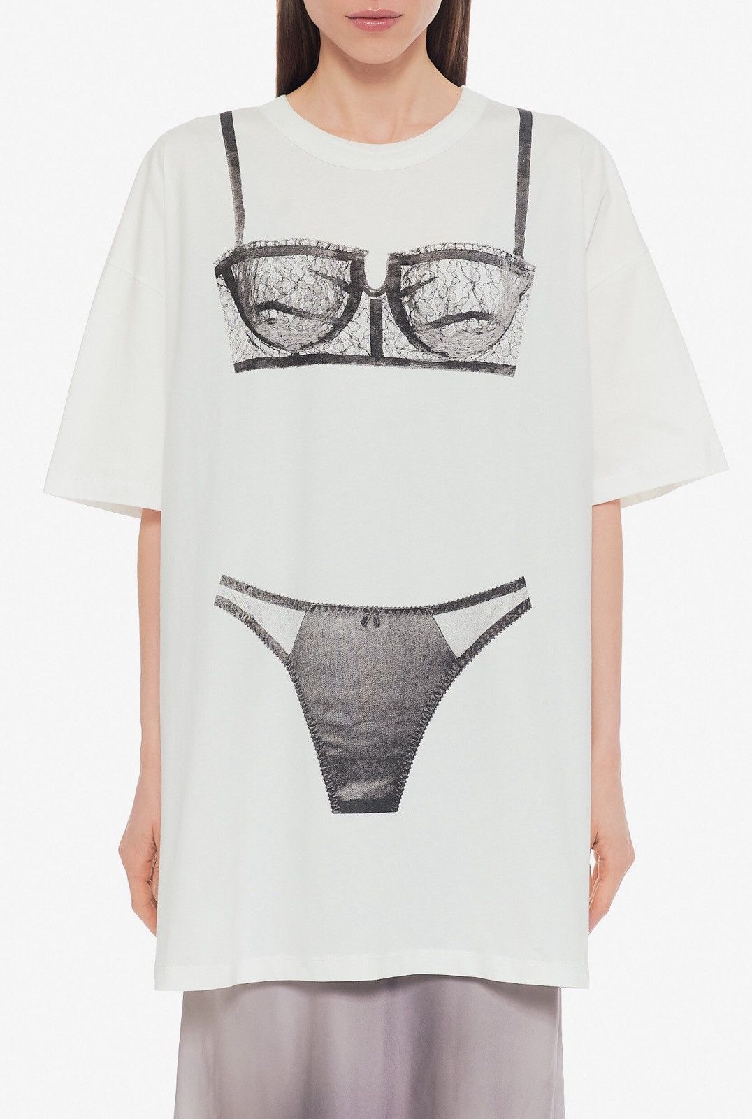 Vaquera Vaquera Trompe L’Oeil Tall Bra Print T-Shirt Off-White Size M / US 6-8 / IT 42-44 - 1 Thumbnail