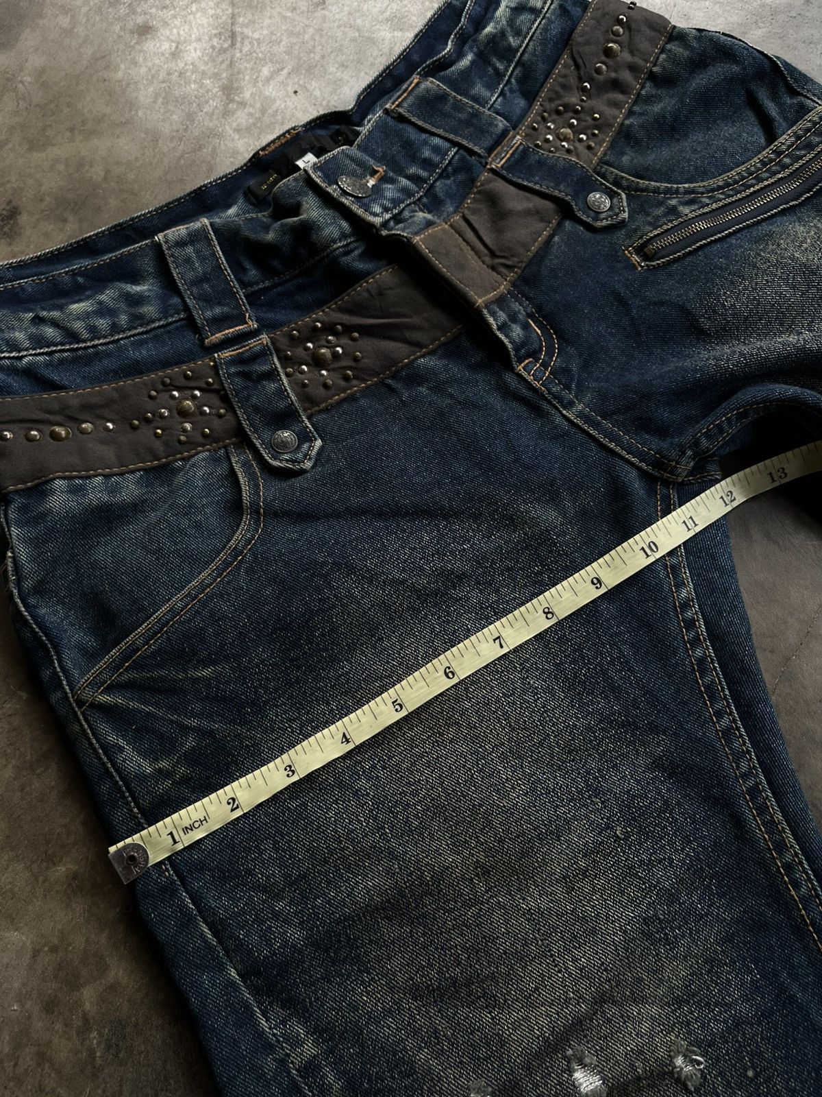 5351 POUR LES HOMMES 2000s JAPANESE BEADS ICOM DOUBLE WAIST DENIM PUNK PANTS VKEI Size US 32 / EU 48 - 12 Thumbnail