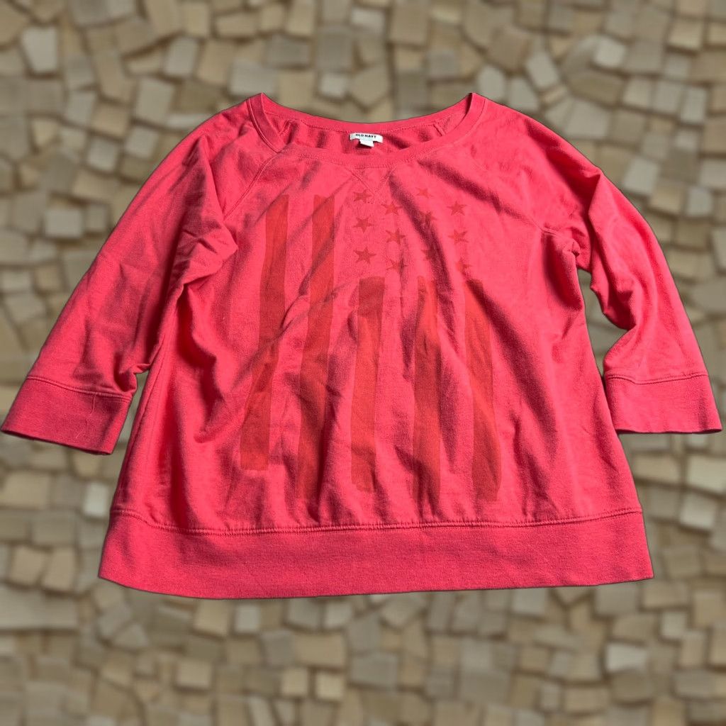 Old Navy Old Navy Sweater Women L Pink Patriotic 3/4 Sleeve Pullover Casual Shirt Size L / US 10 / IT 46 - 1 Thumbnail