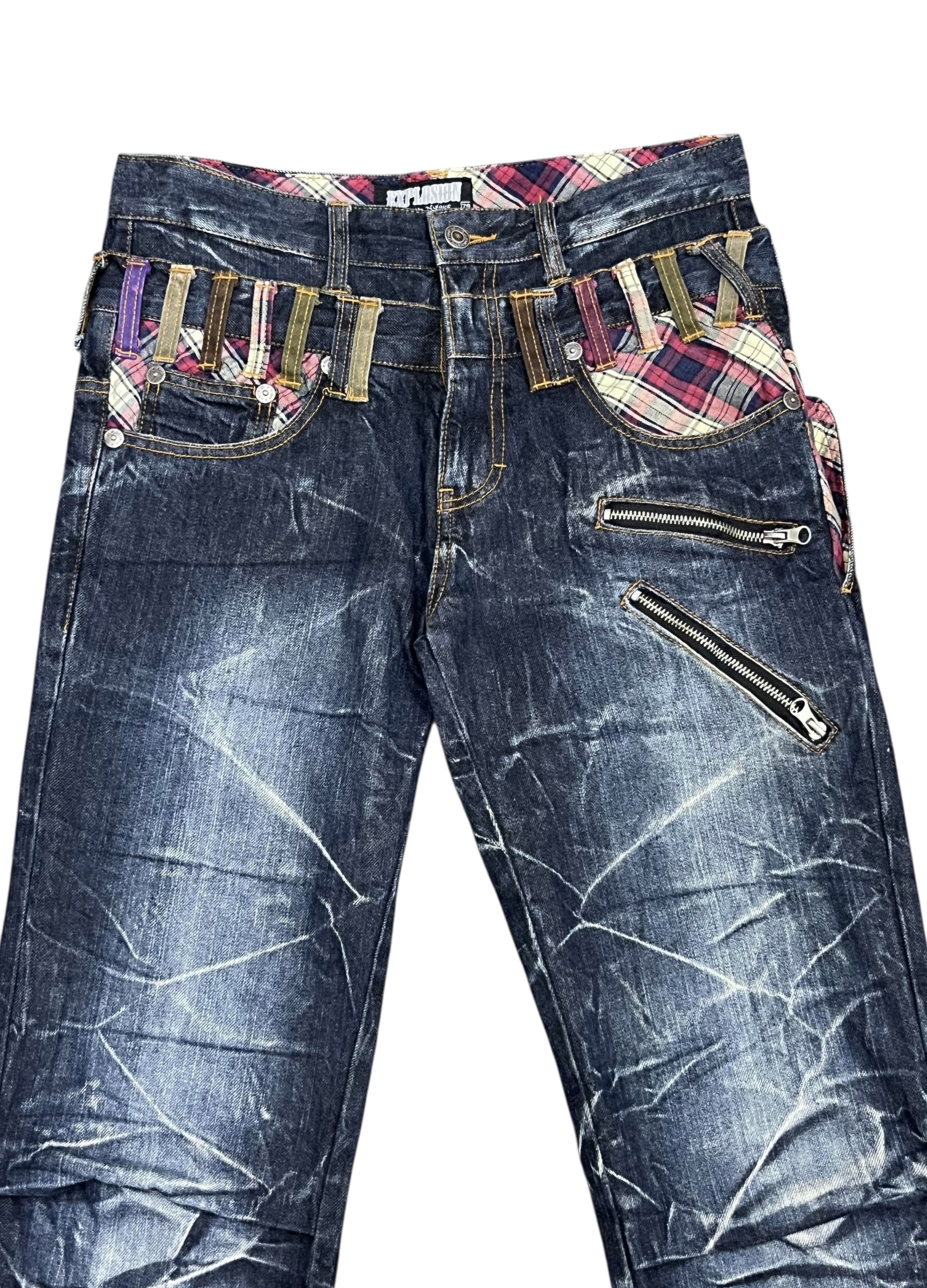 Japanese Brand 🔥FYE EXPLOSION ACID WASH Double Waist Half Flap Back Jeans Size US 29 - 6 Thumbnail