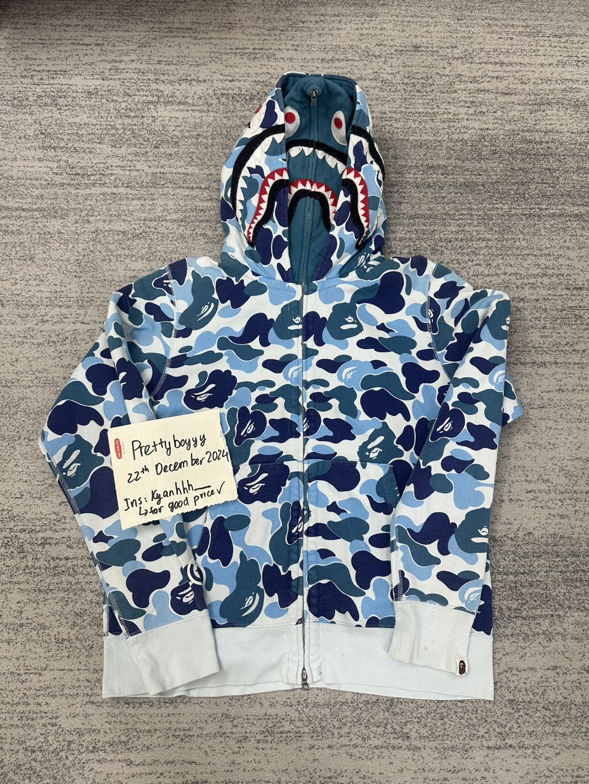 Blue Bape Double Hoodie A Bathing Ape Mega ABC Camo Double Shark 