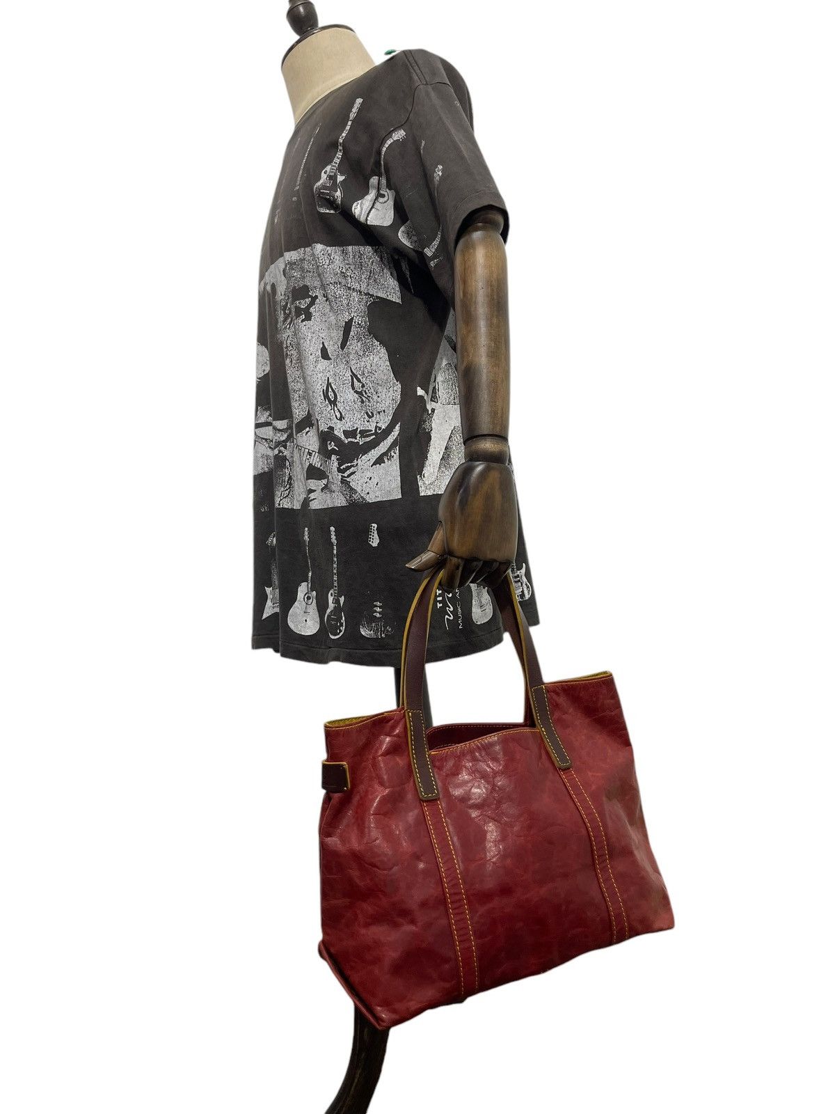 Genuine Leather Full Leather Pelle Borsa Burgundy Tote Bag 1🟩0 Size ONE SIZE - 2 Thumbnail
