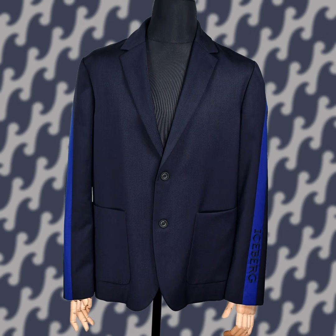 Vintage Iceberg Blazer Jacket Men Blue 54 Wool Solid 54 54%Polyester 44%Wool 2%Elastane Cream?? Size 54R - 1 Thumbnail