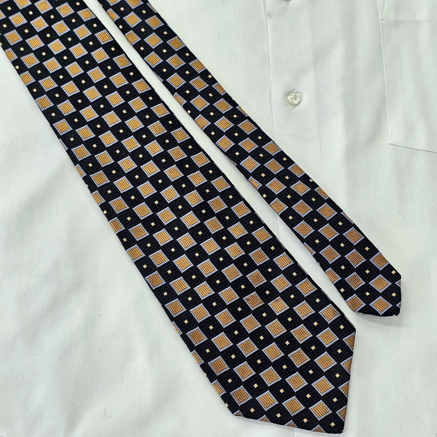 Robert Talbott VINTAGE Robert Talbott Silk Tie Best Of Class Geometric Woven Black Gold Blue One Size Classic Mens Size ONE SIZE - 3 Thumbnail