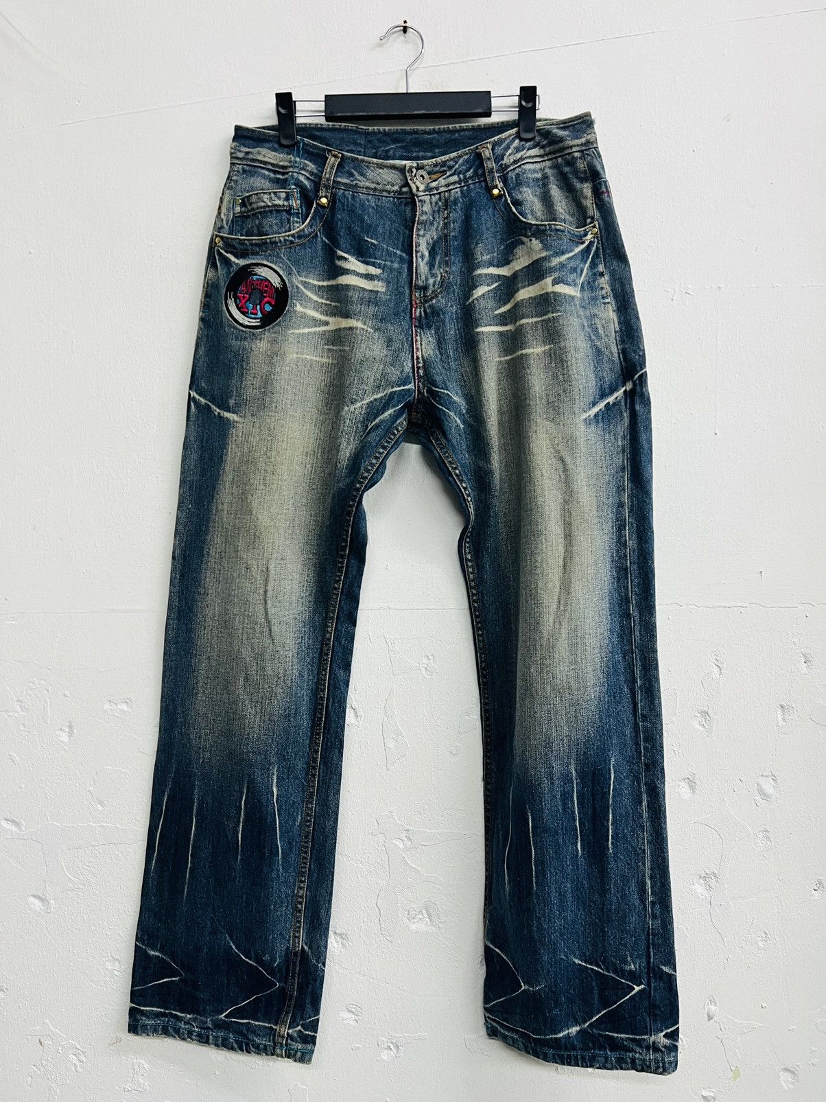 Japanese Brand XANTHOUS Mudwash Flame Baggy Denim Size US 33 - 3 Thumbnail