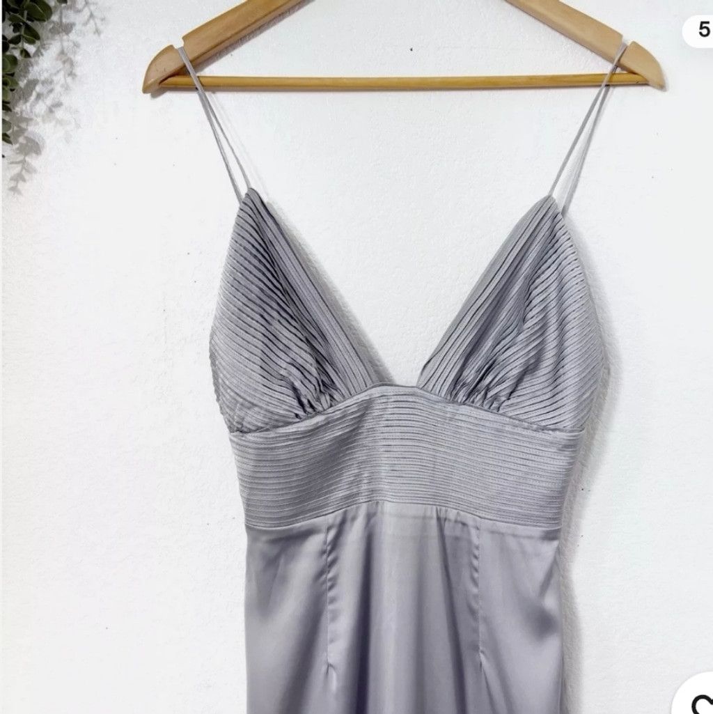 House of CB NWT House Of CB Ronel Silver Satin Pin Tuck Midi Dress Size XXS / US 00 / IT 34 - 3 Thumbnail