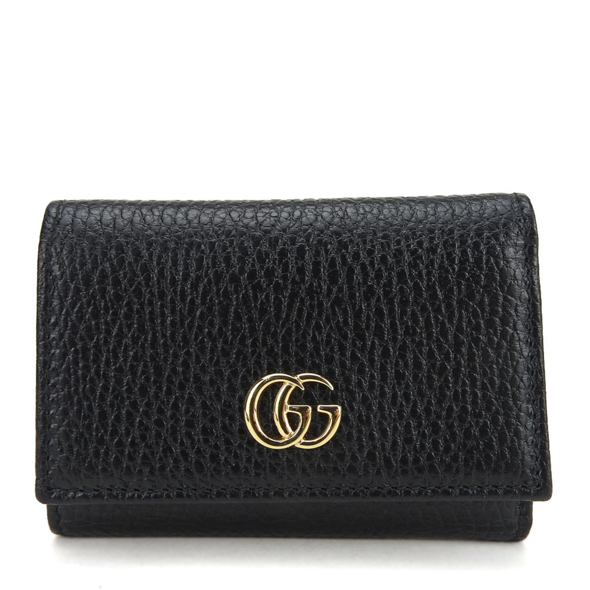 image of Gucci Tri-Fold Wallet 644407 GG Marmont Leather Black Compact Accessory Women Men Gucci