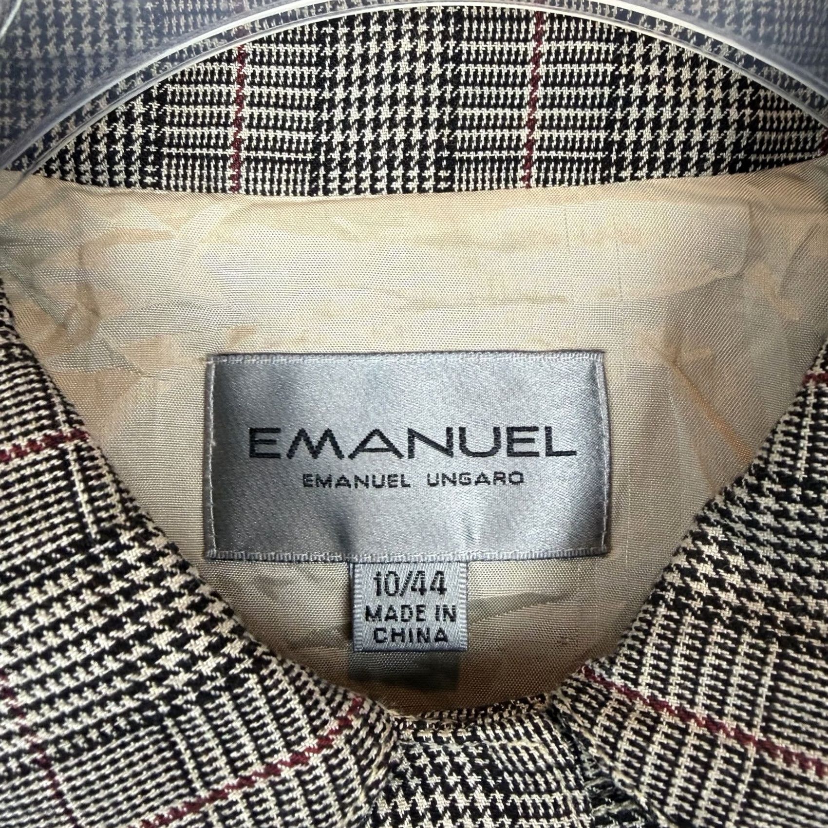 Emanuel Ungaro VINTAGE Emanuel Ungaro Jacket Womens 10 Beige Plaid Button Office Casual Wool 18" Shoulder 21" Underarms Beige Womens Jacket Size L / US 10 / IT 46 - 2 Thumbnail