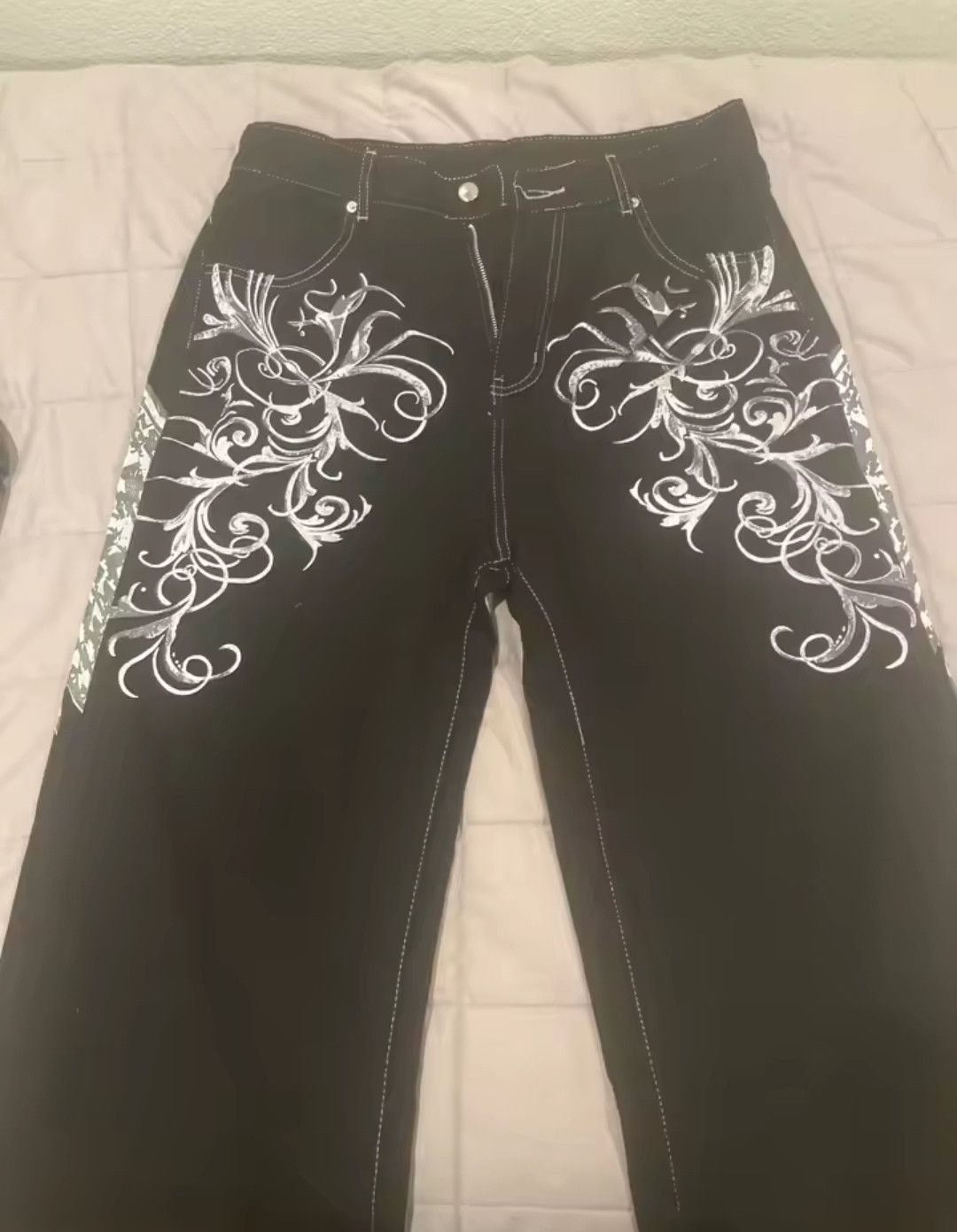 Designer × Japanese Brand Y2k Street High Waist Gothic Skull Geometry Men Jean Size US 33 - 1 Thumbnail