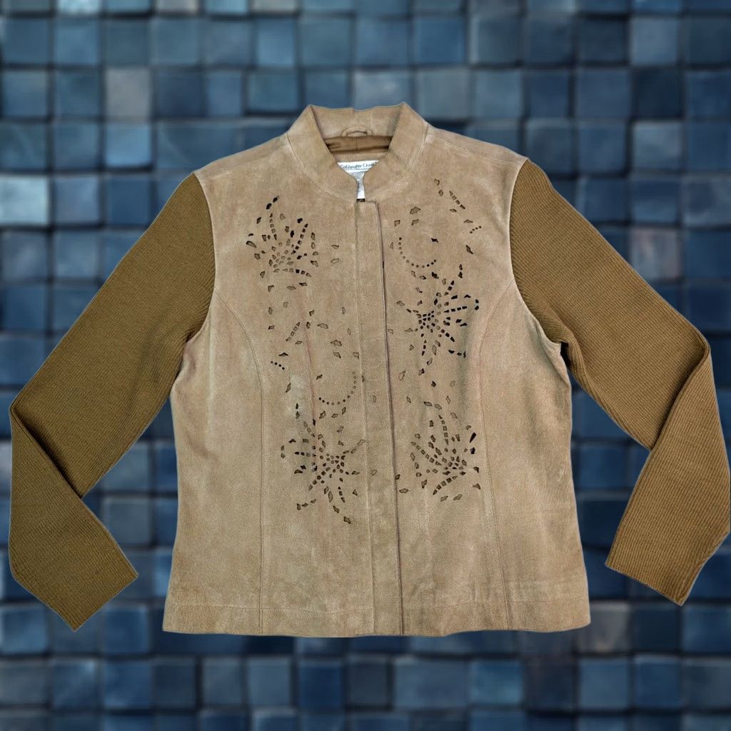 Coldwater Creek COLDWATER CREEK Suede Leather Jacket Women M Zip Crew Neck w Ribbed Sleeves Size M / US 6-8 / IT 42-44 - 1 Thumbnail