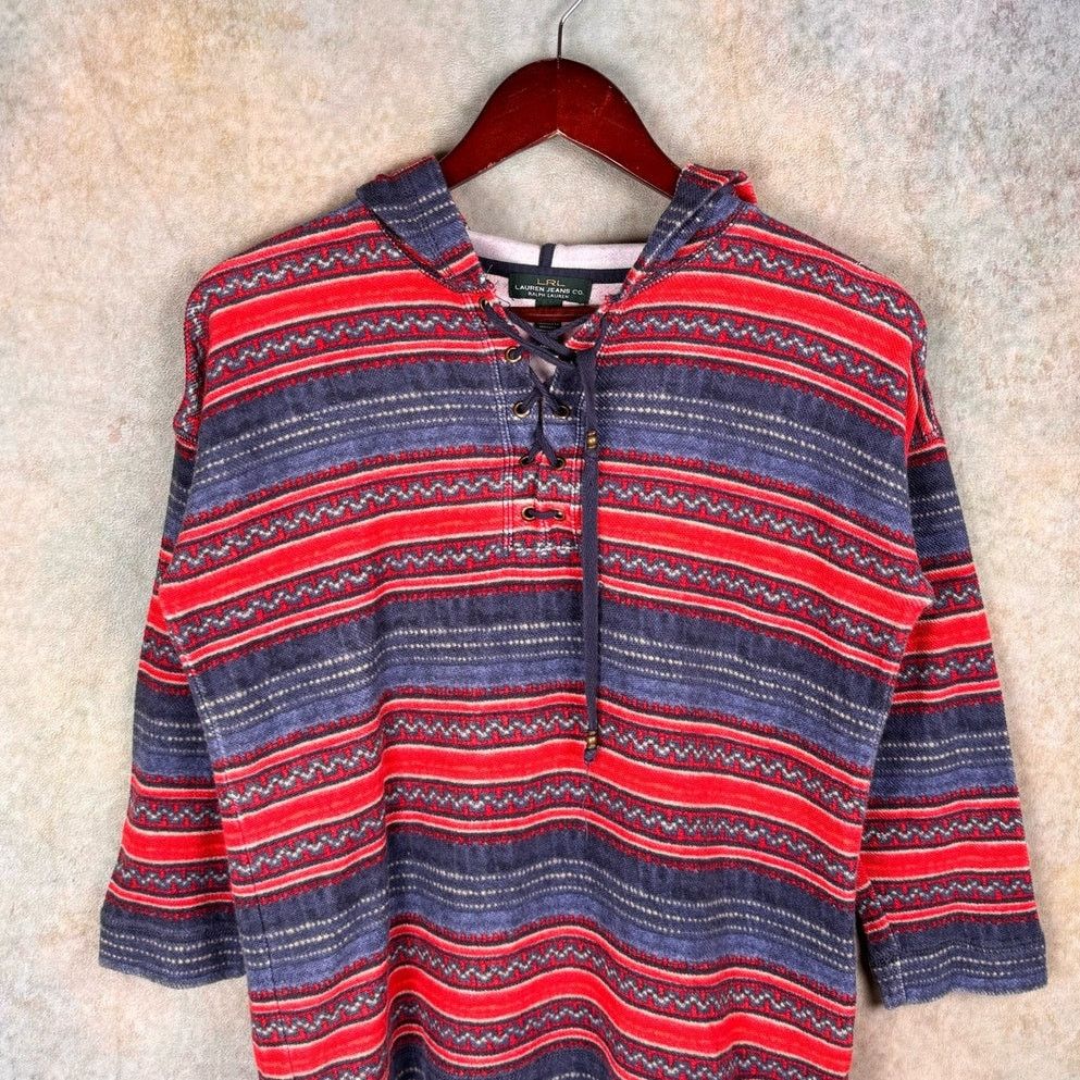Ralph Lauren × Vintage VTG Ralph Lauren Striped Hooded Pullover M Lauren Jeans Co Size M / US 6-8 / IT 42-44 - 2 Thumbnail