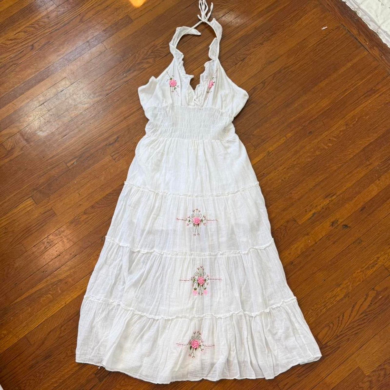 Vintage ✿ romantic cottagecore embroidered halter dress ✿ Size XL / US 12-14 / IT 48-50 - 1 Thumbnail