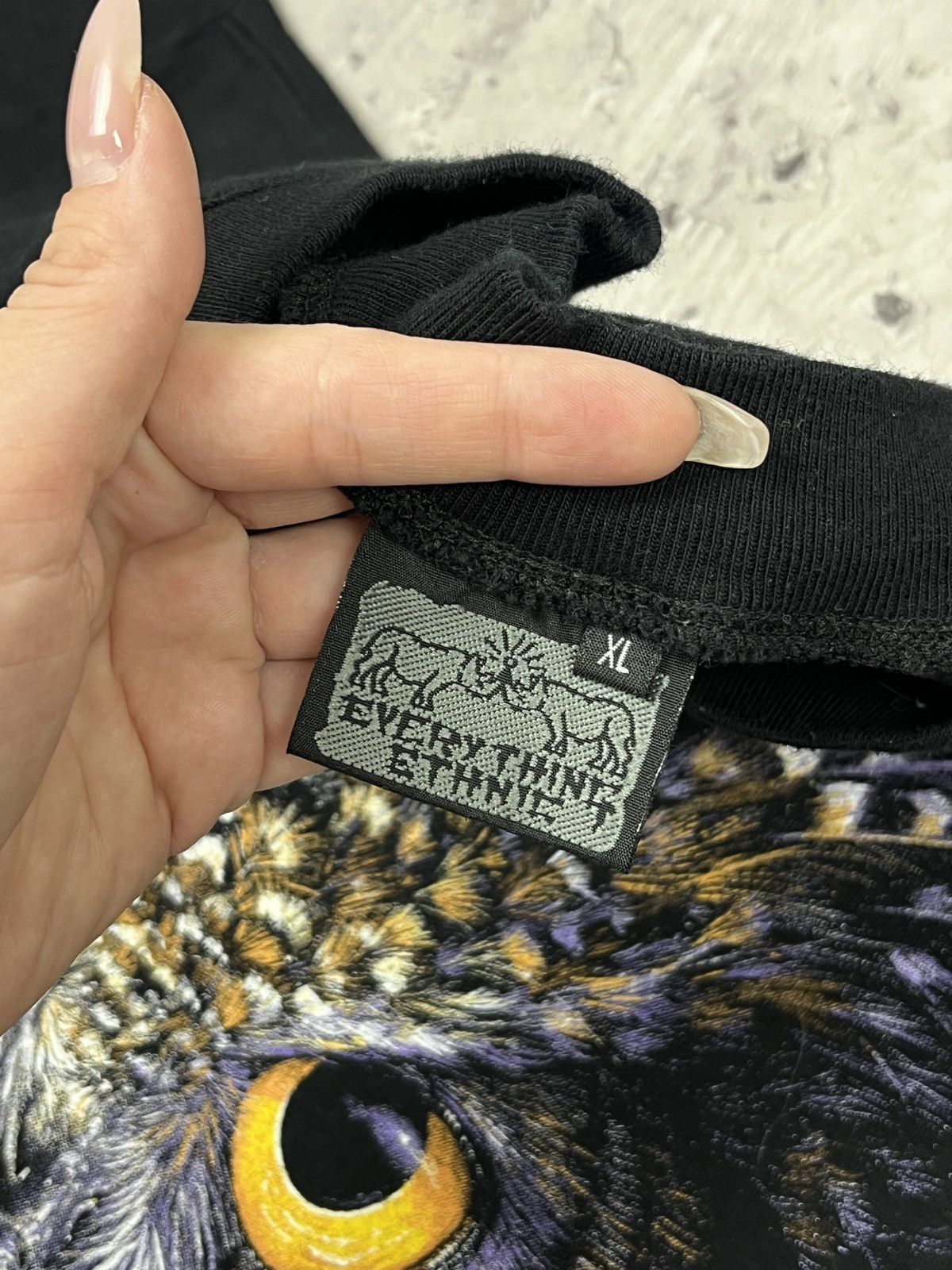 Other Vintage Men’s Big Owl Print Black Tee Shirt Size US XL / EU 56 / 4 - 5 Thumbnail