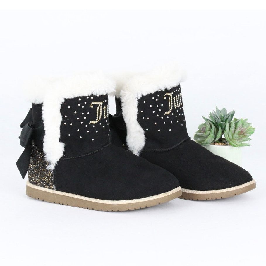 Juicy Couture Juicy Couture Girls Faux Fur Winter Boots – Black Sparkle Size US 4 / IT 34 - 2 Thumbnail