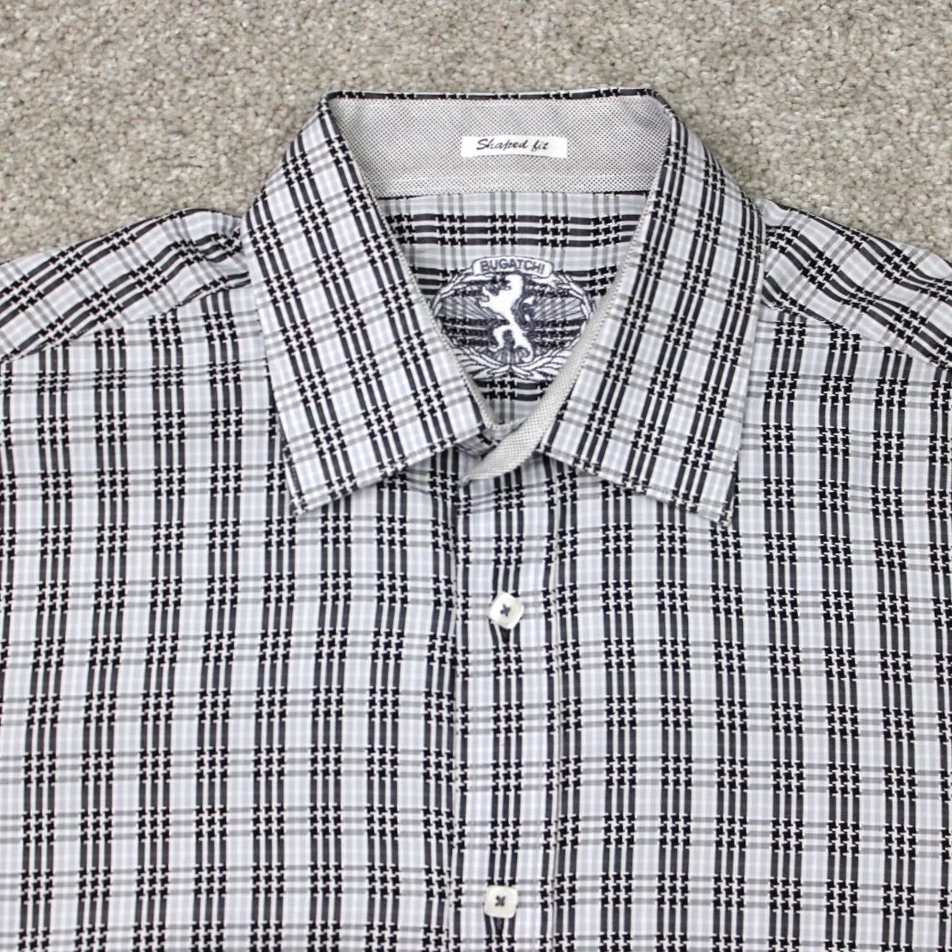 BUGATCHI BUGATCHI Shirt Mens Large Gray/Black Shaped Fit Button Long Sleeve Collar Pocket Casual, Business Size US L / EU 52-54 / 3 - 4 Thumbnail