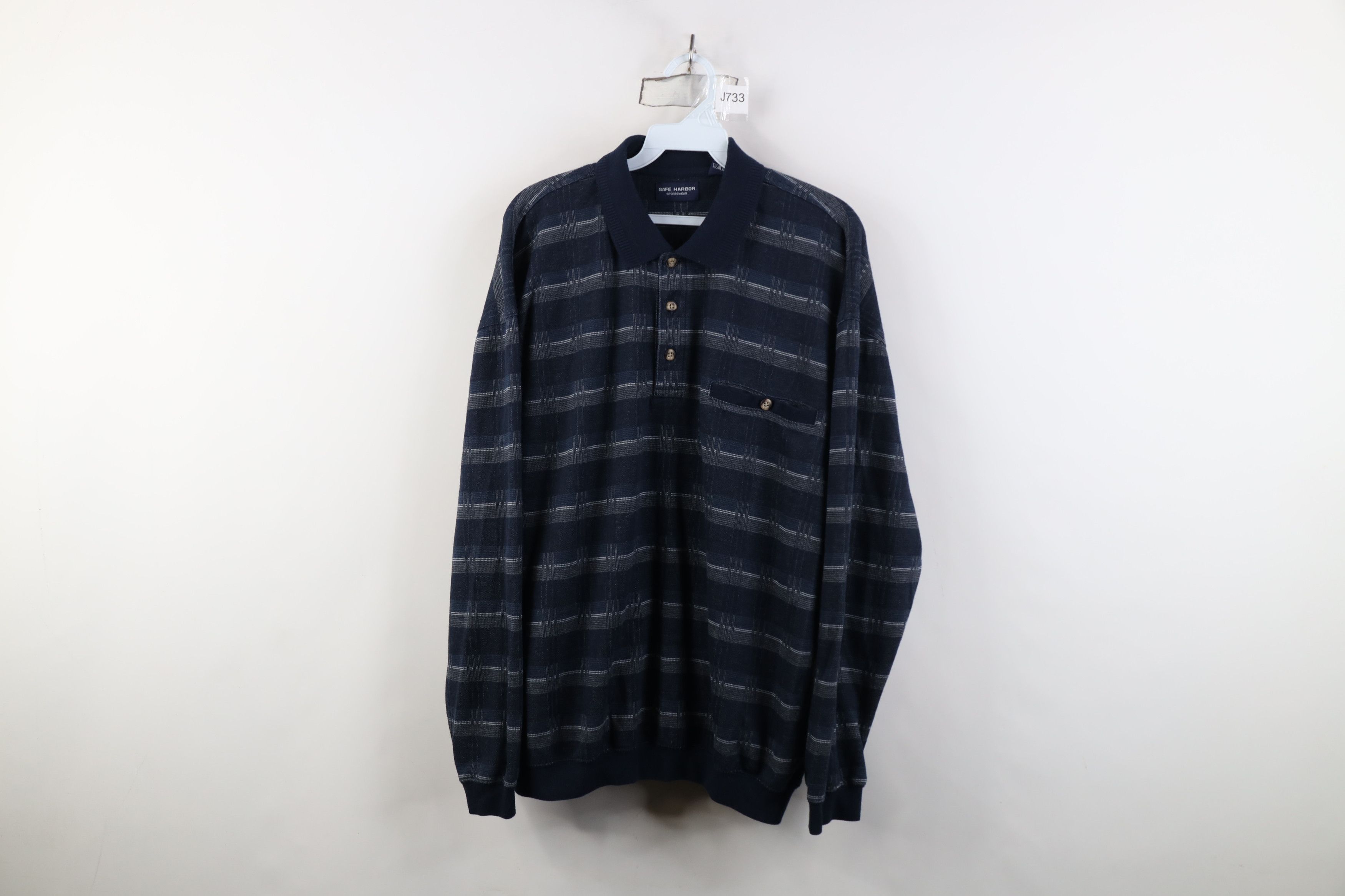 Vintage Vintage 90s Streetwear Knit Collared Long Sleeve Polo Blue Size US XL / EU 56 / 4 - 1 Thumbnail