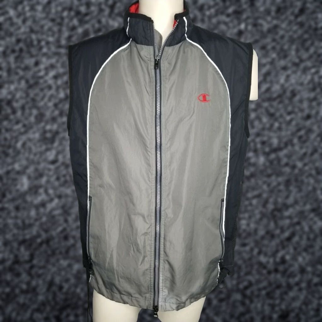 Champion VINTAGE Champion Windbreaker Vest Mens L Full Zip Gray Black Red 1990s Logo 80s College Sports University Dad Hip Hop Size US L / EU 52-54 / 3 - 1 Thumbnail