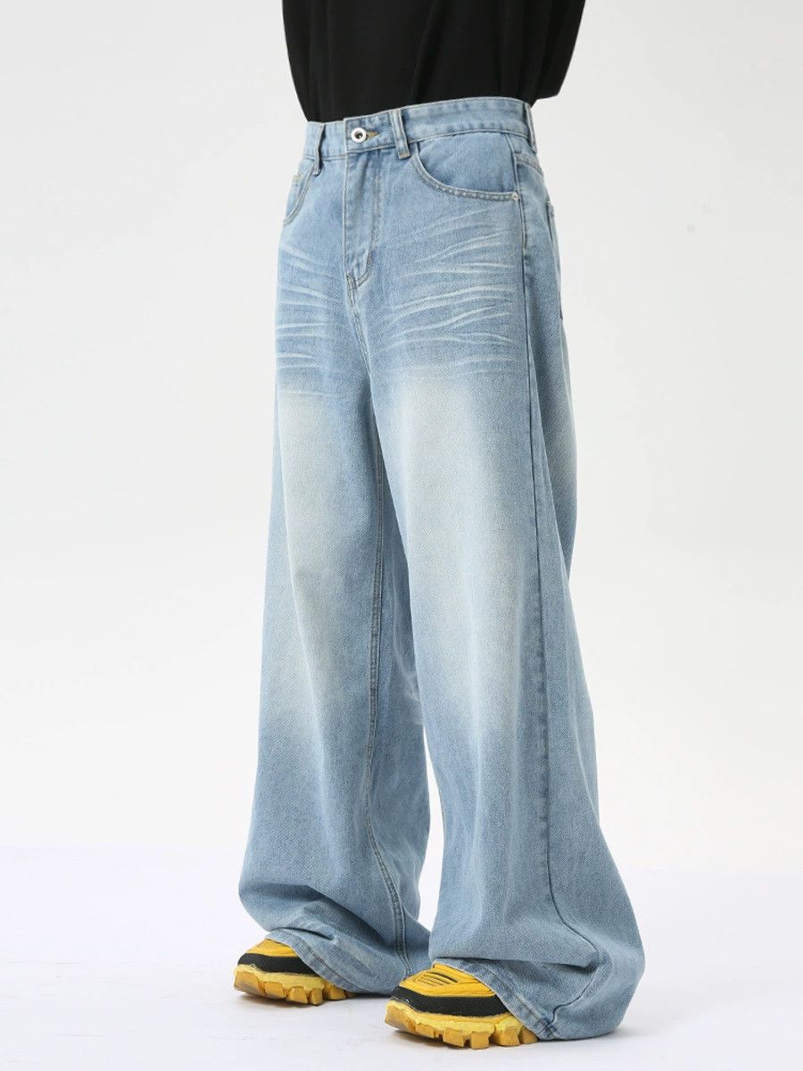 Jean American washed crease design distressed light blue jeans Size US 32 / EU 48 - 4 Thumbnail