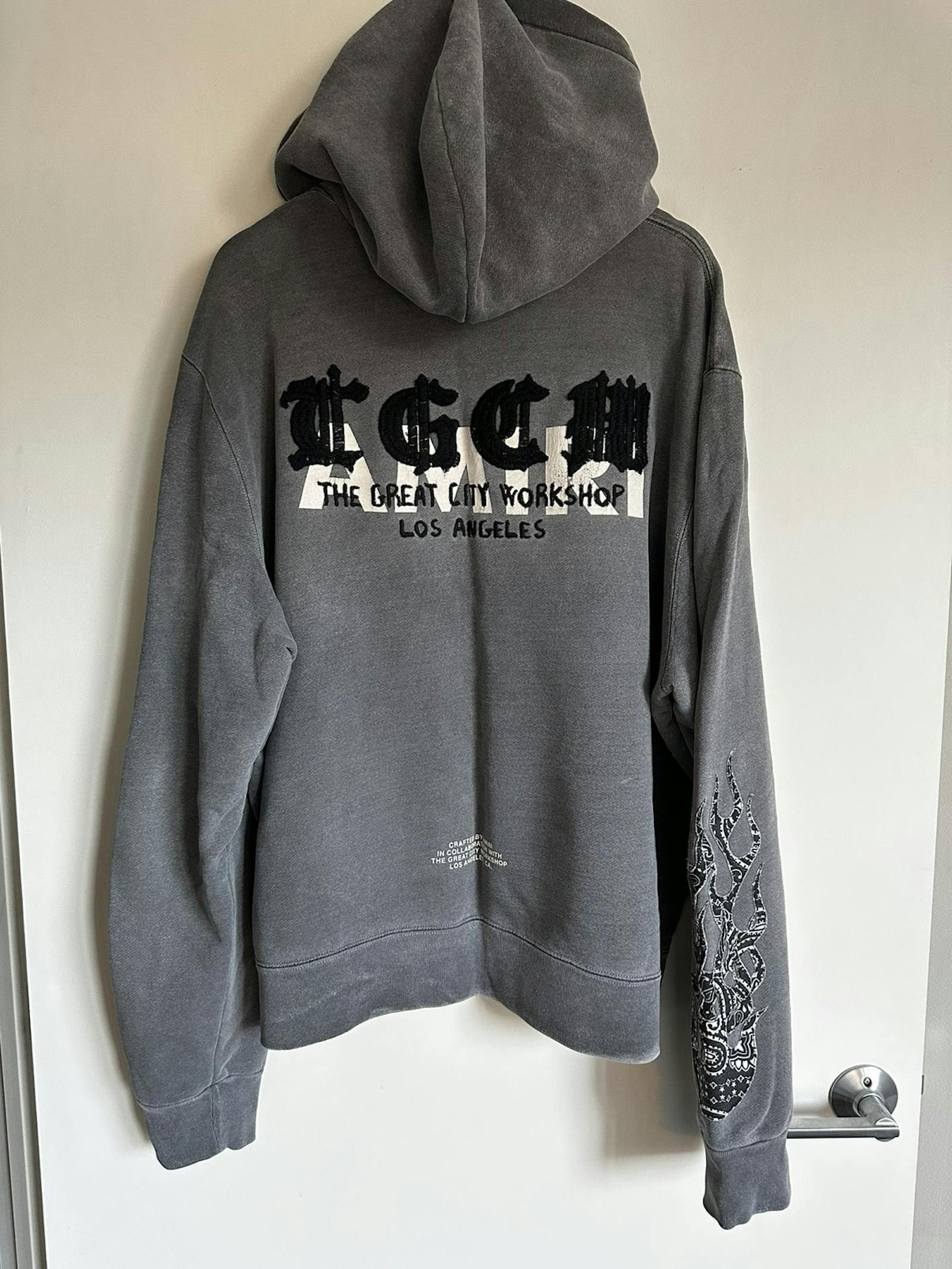 image of Amiri Tgcw Flames Hoody Grey, Men's (Size 2XL)