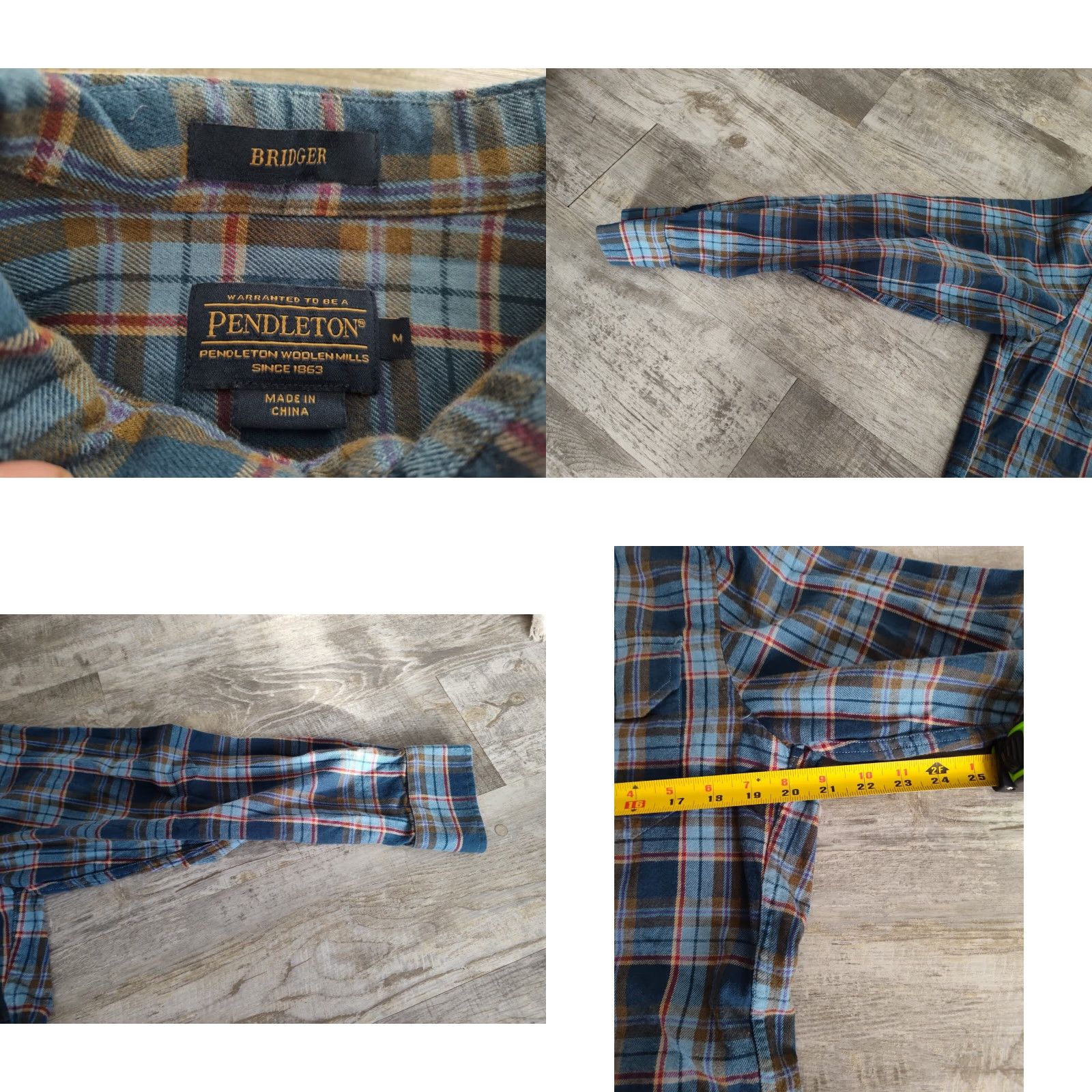 Pendleton VINTAGE Pendleton Bridger Mens Blue Plaid Flannel Button-Down Shirt Medium Casual Winter Wool Cotton Size US M / EU 48-50 / 2 - 8 Thumbnail