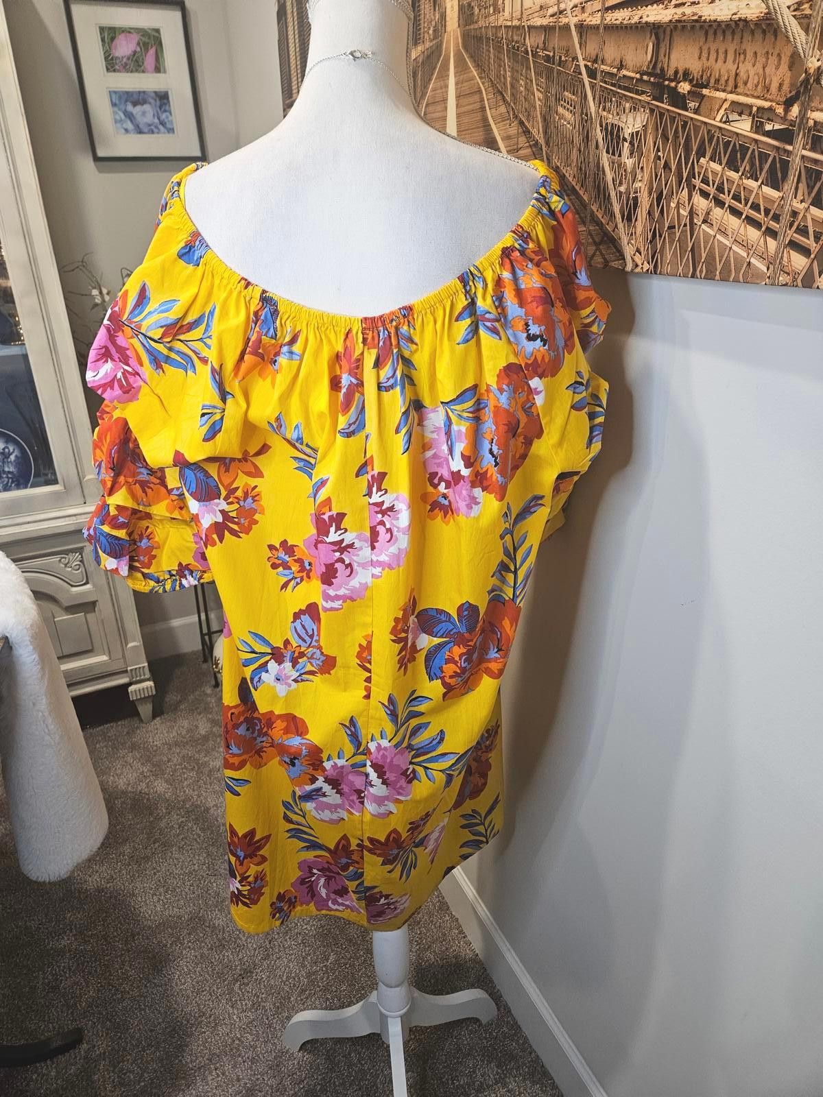 Designer Ivy Street Floral Yellow Dress with Puff Sleeves #395 Size 3XL / US 20-22 - 2 Thumbnail