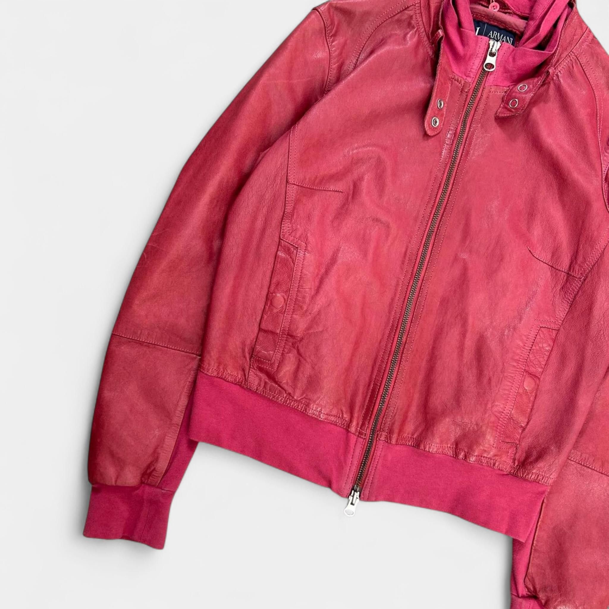 Armani Armani Jeans Pink Hooded Leather Jacket Size S / US 4 / IT 40 - 2 Thumbnail