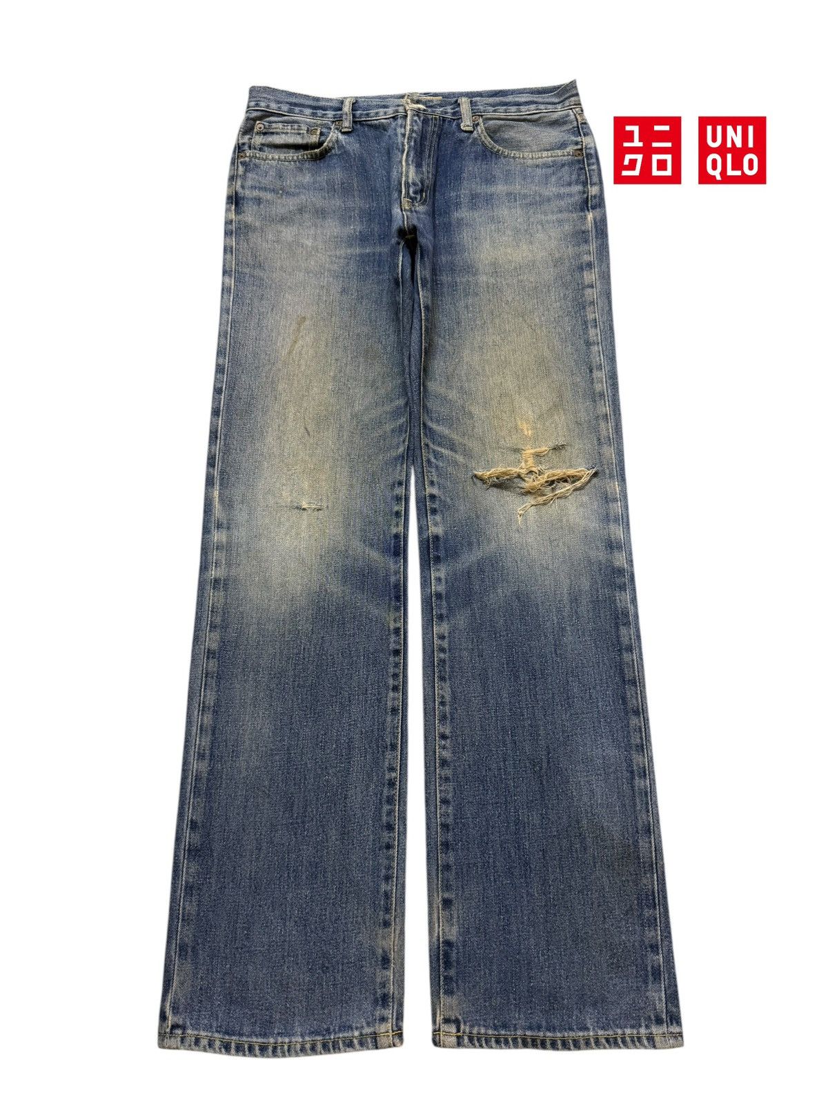 Uniqlo Vintage Y2K Japanese Uniqlo Mud Wash Distressed Straight Leg Size US 34 / EU 50 - 1 Thumbnail