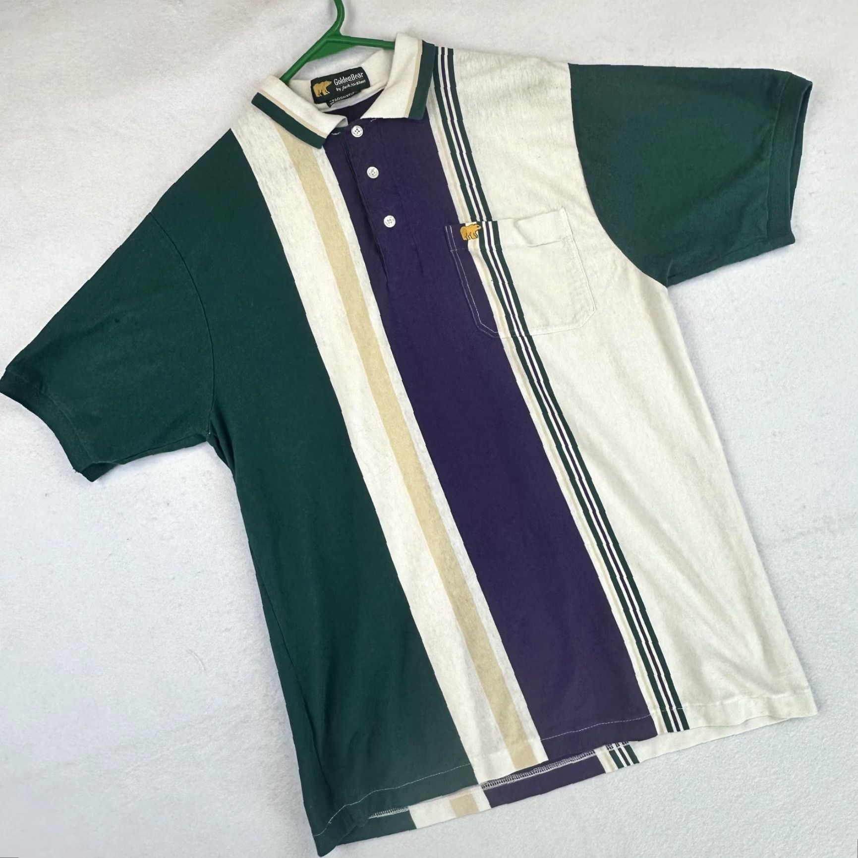 Golden Bear Vintage Golden Bear Polo Shirt Mens L Striped Pocket 90s Golf Casual Cotton Polyester Green Short Sleeve Collar Polo Shirt Mens Size US L / EU 52-54 / 3 - 2 Thumbnail