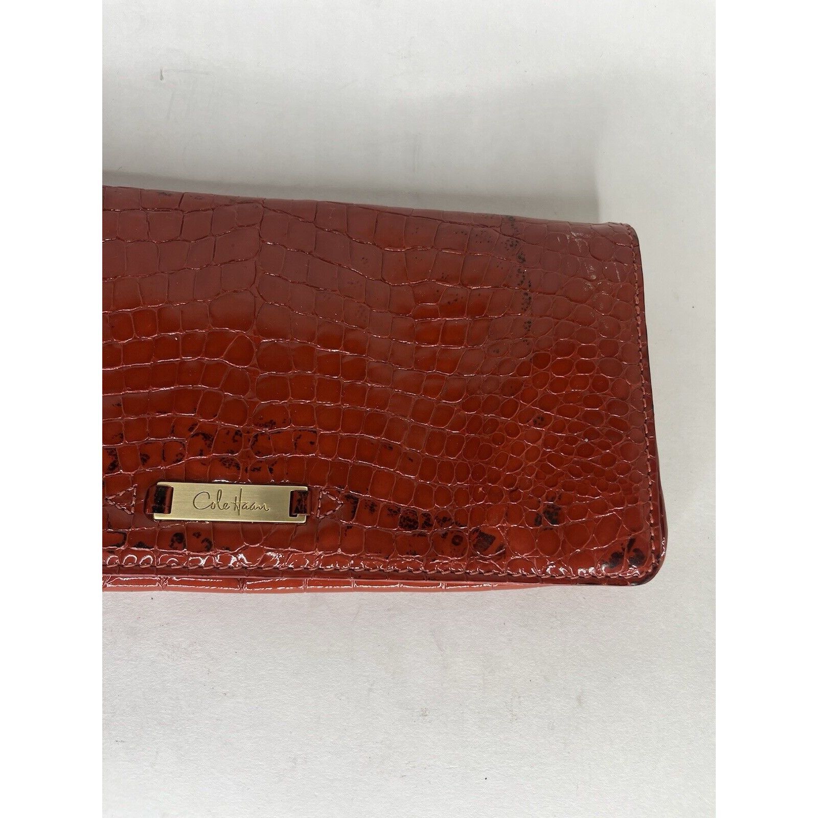 Cole Haan Cole Haan Pouch Wallet Red Orange Croc Patent Zip Mirror Org Size ONE SIZE - 9 Thumbnail