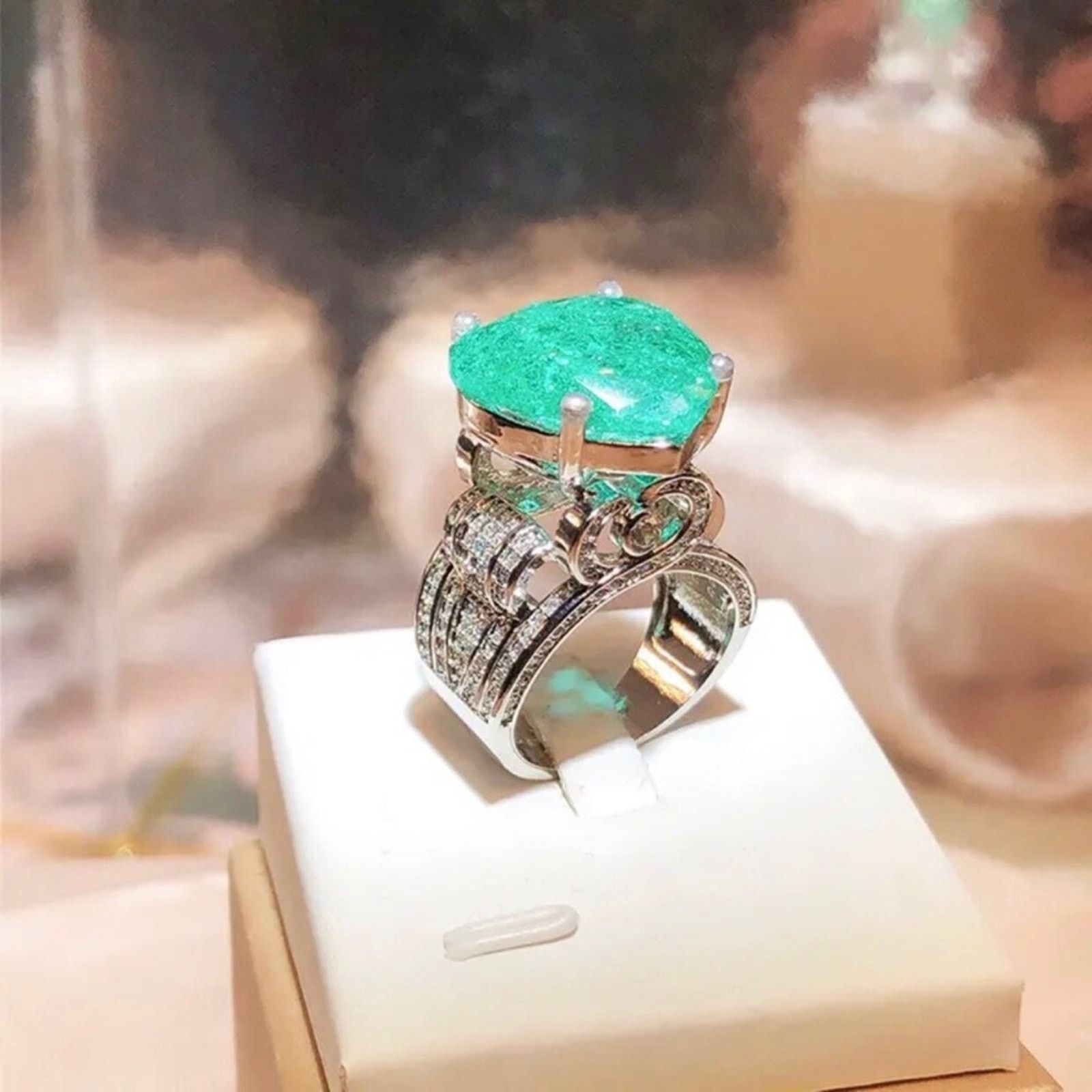 Other Ladies paraiba tourmaline emerald heart stone 925 ring 6 NIB Size ONE SIZE - 2 Thumbnail