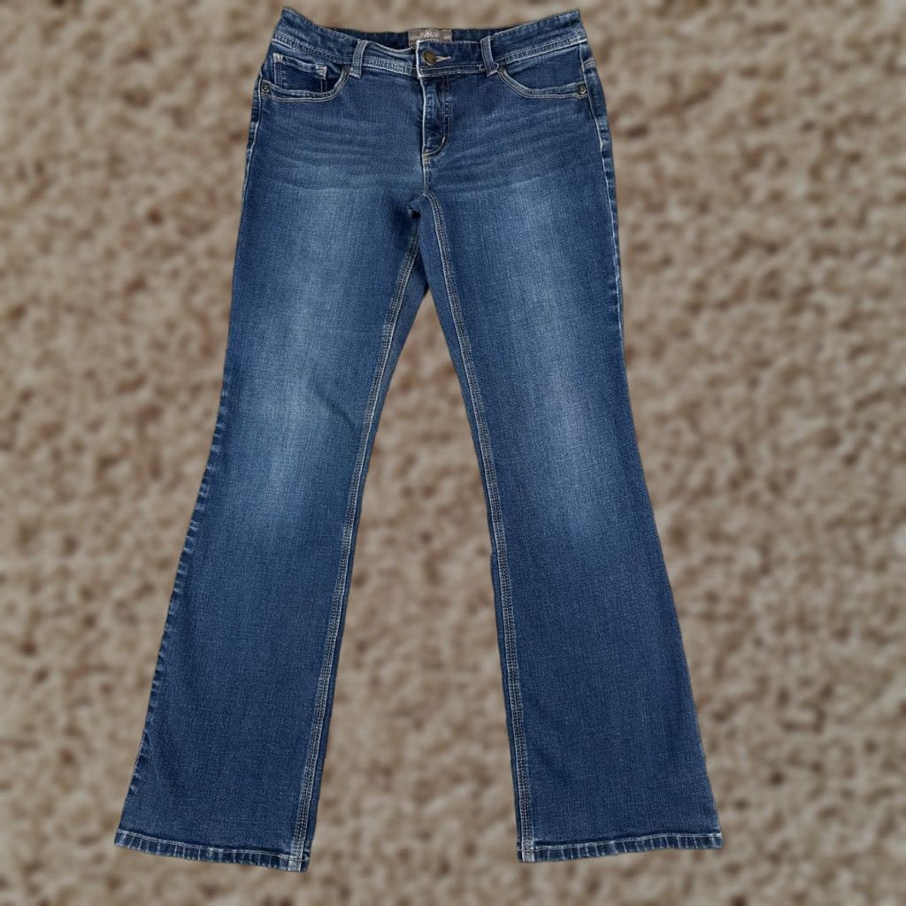 Vintage Chicos Jeans Women Bootcut Jeans 00 Blue Cotton Blend Denim Low Rise 28x30 5-Pocket Designer American Classic Logo Embroidered Slim Size 24" / US 00 / IT 34 - 1 Thumbnail