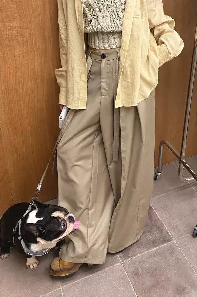 Japanese khaki loose wide-leg casual trousers