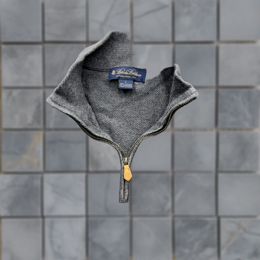 Brooks Brothers VINTAGE Brooks Brothers Mens Grey Cotton Cashmere Quarter Zip Sweater Large Textured L Size US L / EU 52-54 / 3 - 1 Thumbnail