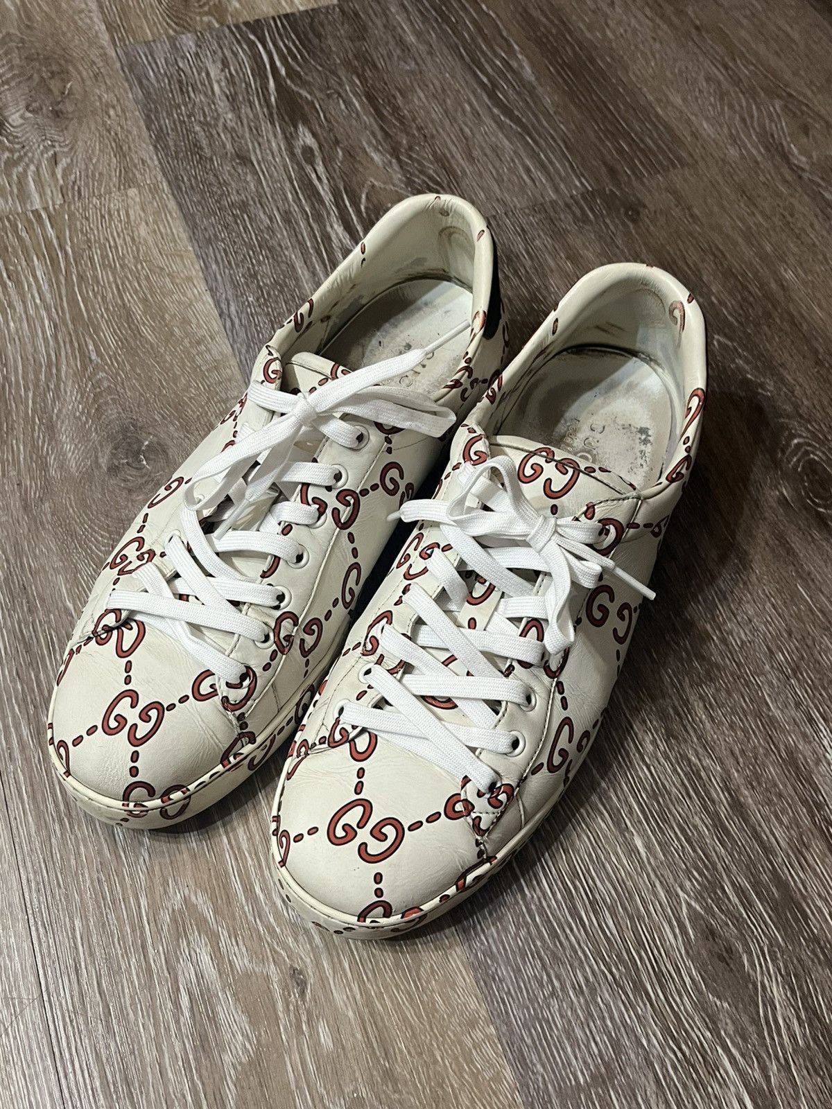 Gucci Gucci Ace White/RedMonogram Sneakers Red/Green Heel Size US 12 / EU 45 - 15 Thumbnail