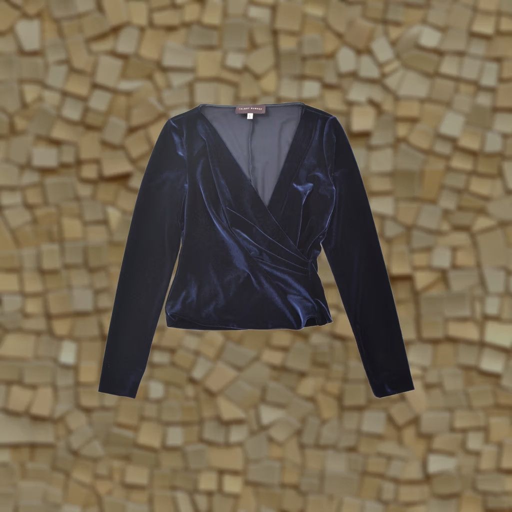 Vintage Talbot Runhof Blouse Navy Stretch Velvet Wrap Cassiopeia 36 Made in Germany Womens Size XS / US 0-2 / IT 36-38 - 1 Thumbnail
