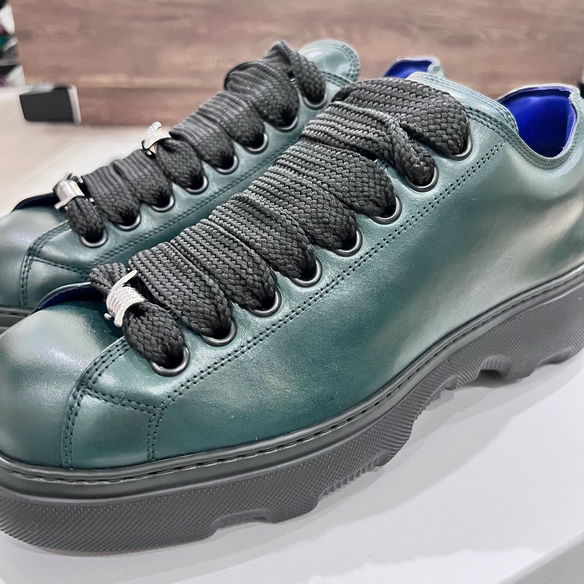 Burberry Burberry Green Leather Ranger Chunky Sole Sneakers Size US 10 / EU 43 - 3 Thumbnail