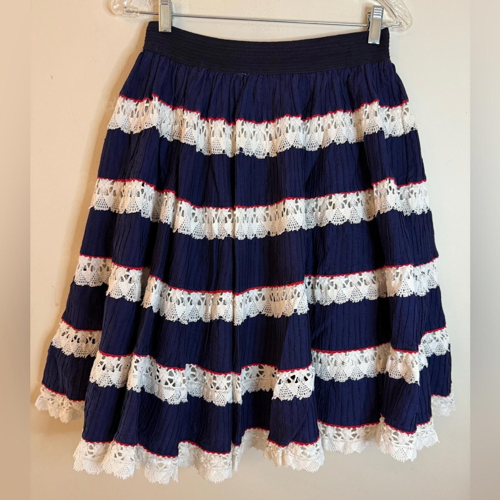 Other Handmade lace pleated ruffle midi skirt red white blue XS/SM Size 30" / US 8 / IT 44 - 2 Thumbnail