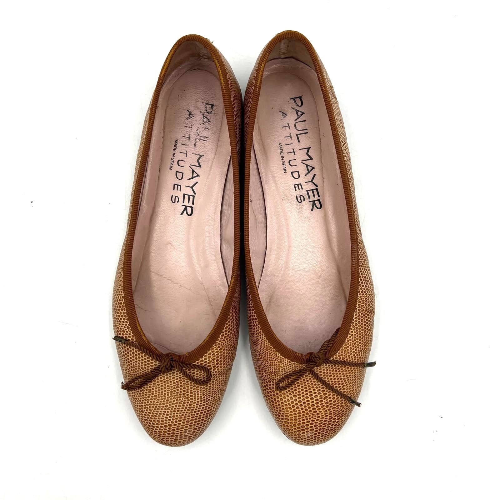 Other Paul Mayer Ballet Flats Lizard Embossed Leather Tan Brown Size US 8 / IT 38 - 2 Thumbnail
