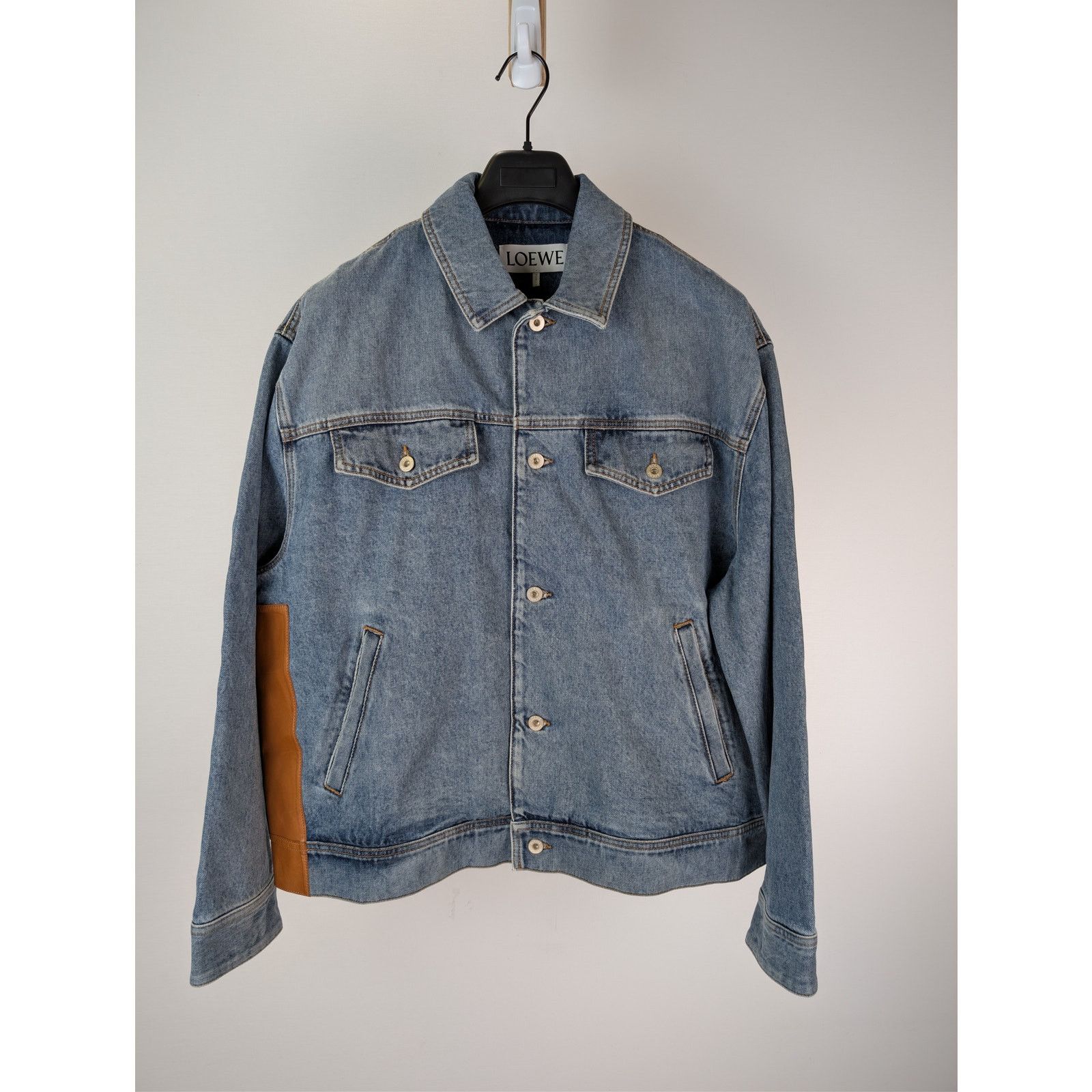 Loewe o1rshd1 Contrast Leather Panelling Denim Jacket in Blue Size US L / EU 52-54 / 3 - 2 Thumbnail