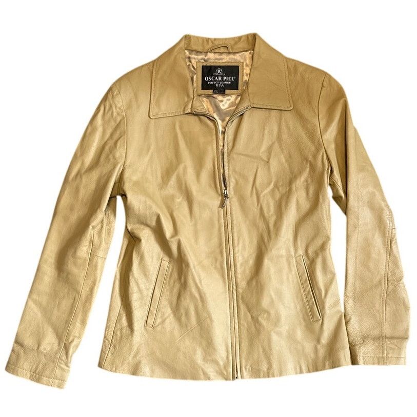 Oscar Piel OSCAR PIEL Perfect Leather Tan Beige Full Zip Jacket Sze XXL Size XXL / US 16-18 / IT 52-54 - 1 Thumbnail