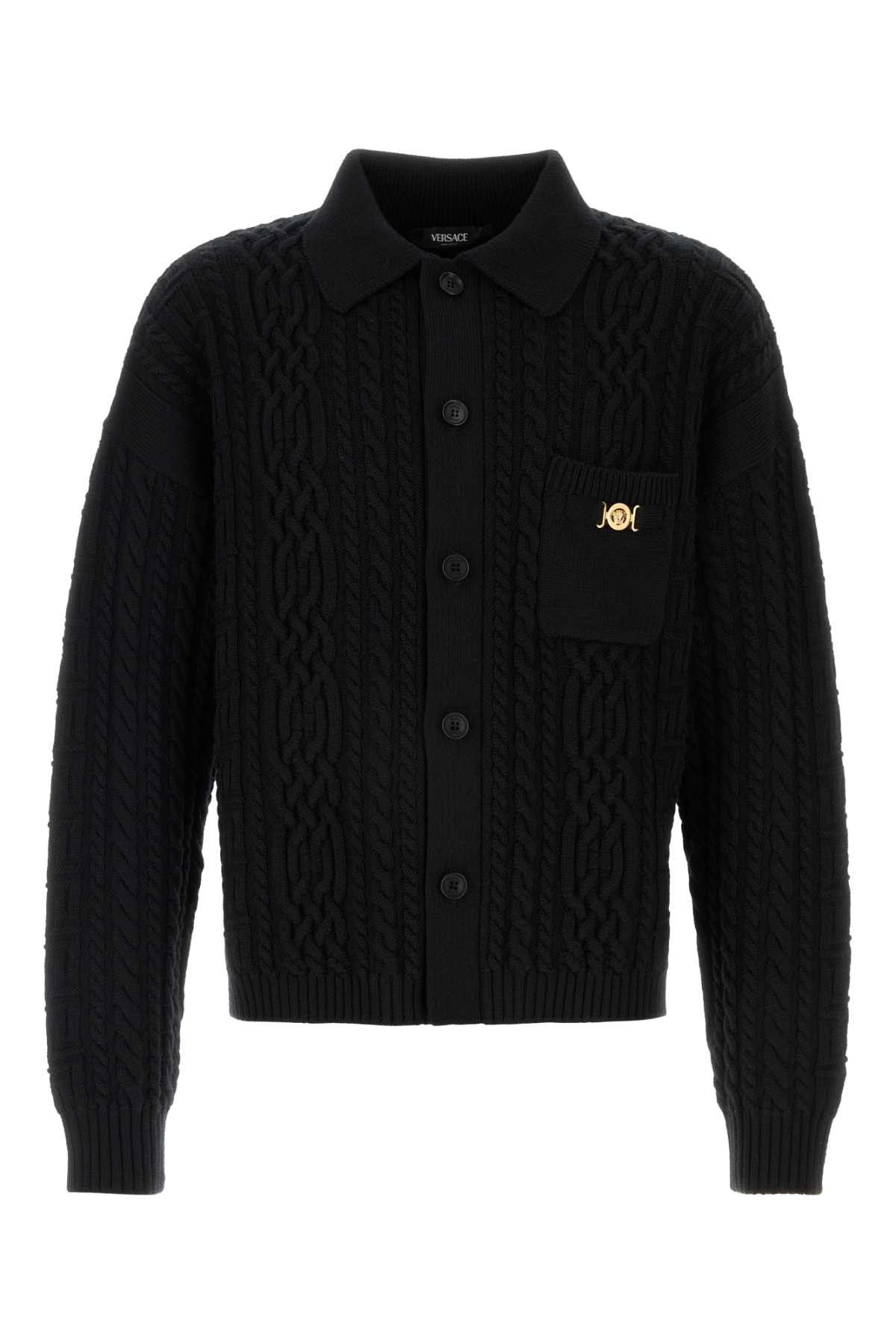 Versace Black Cardigan Wool Size US L / EU 52-54 / 3 - 1 Thumbnail
