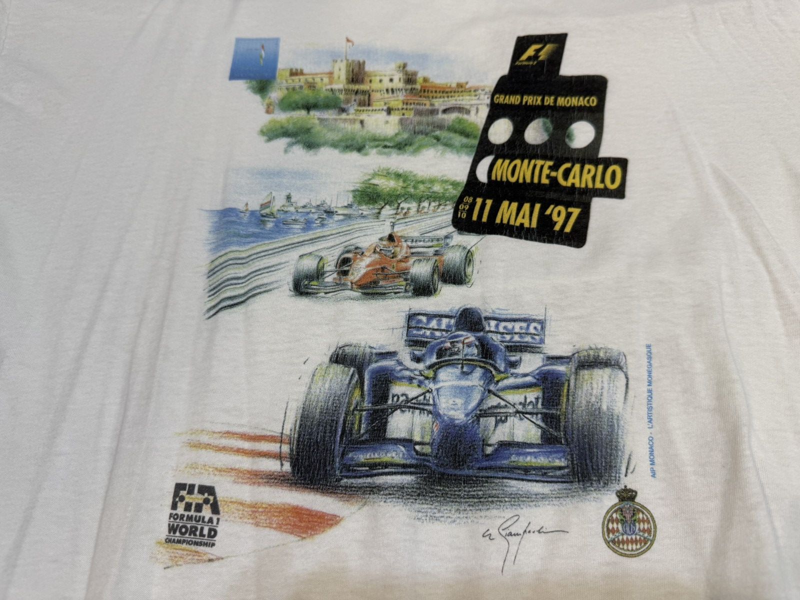 Formula 1 Vintage 90s F1 Monaco Grand Prix Racing T Shirt Retro Size US XL / EU 56 / 4 - 2 Thumbnail