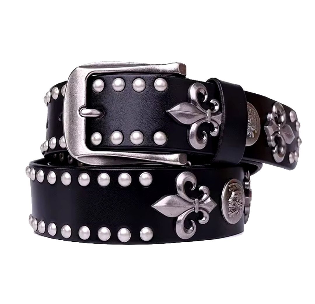 Japanese Brand × Leather × Vintage Y2K Rivet Stud Leather Belt Rock 38-42" Size ONE SIZE - 5 Thumbnail